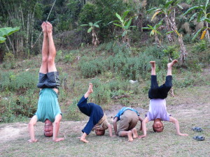 Standing on your head class. Though they were not too good at this, they sure were good at laughing!