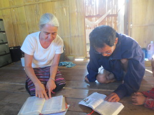 This is DeHe. He lives in BYT. He recently stopped using opium, alcohol and tobacco! I have given him a pair of glasses because he can read a little bit. We gave him a Bible and taught him how to find and read 2 texts to give him strength from heaven to stay off these bad habits. Presently there are two more men who have come to us asking for help them stop opium tobacco and alcohol. Please pray for them because it is a terrible struggle at first, then later the temptation keeps returning. But God is working on hearts here and some are responding!