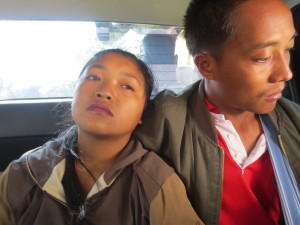 SaWa and her husband in the  back seat of our truck just as we arrived at MeDuGlow